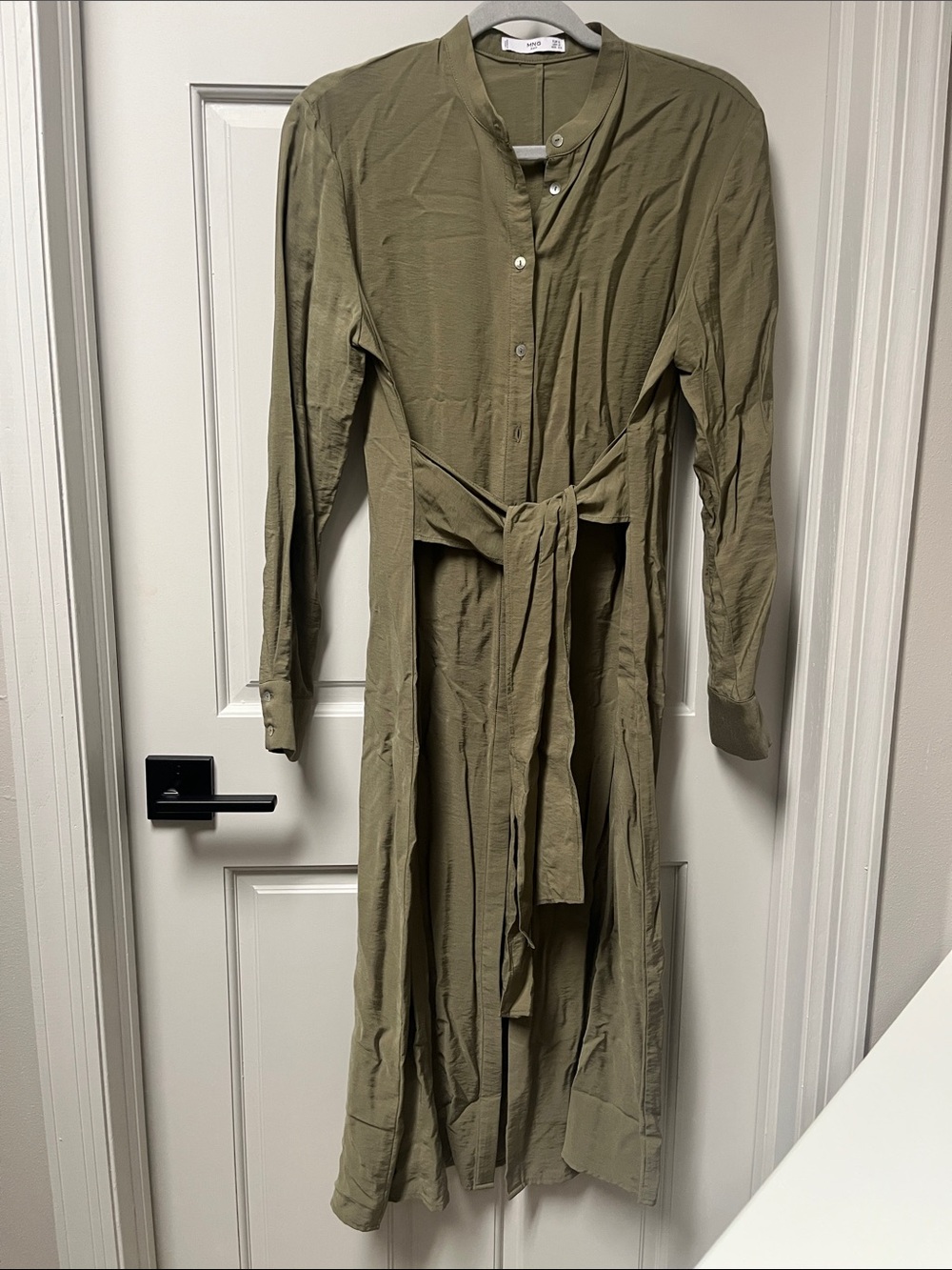 Mango Olive Green Long Belted Trench Shirt